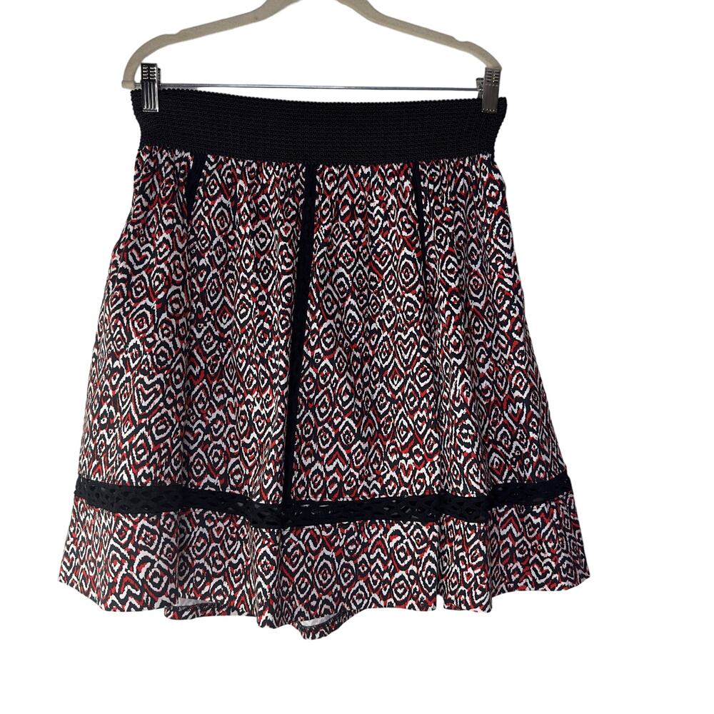 Sam Edelman Women's Medium Skirt A Line Red Black Geometric Pattern Midi Twee